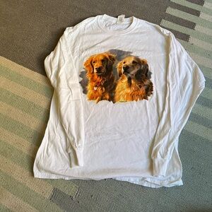 Gildan White Long Sleeve Shirt with Dog Print Medium Golden Retreiver